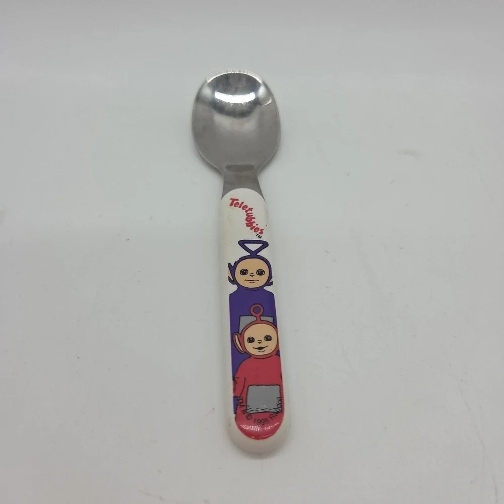 Vintage Teletubbies Spoon 1998 Stainless Flatware Purple Tinky Winky & Red Po